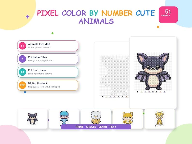 Animal color by number pixel art pack cover